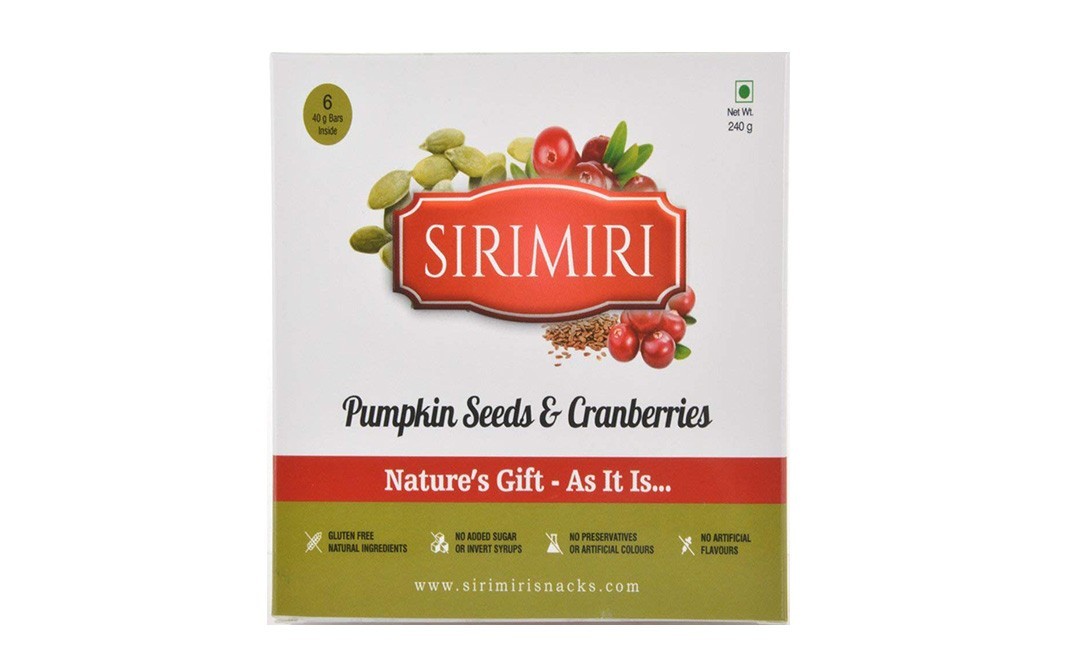 Sirimiri Pumpkin Seeds & Cranberries Bars   Box  240 grams